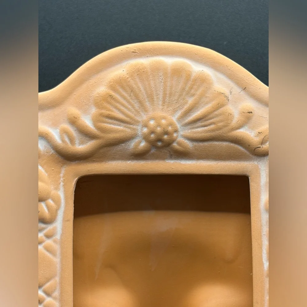 Vintage Terracotta Etched Pottery Floral Motif Picture Frame, Photo Display